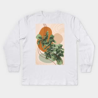 Mid Century Modern Fiddle Leaf Fig, Abstract Botanical Illustration Kids Long Sleeve T-Shirt